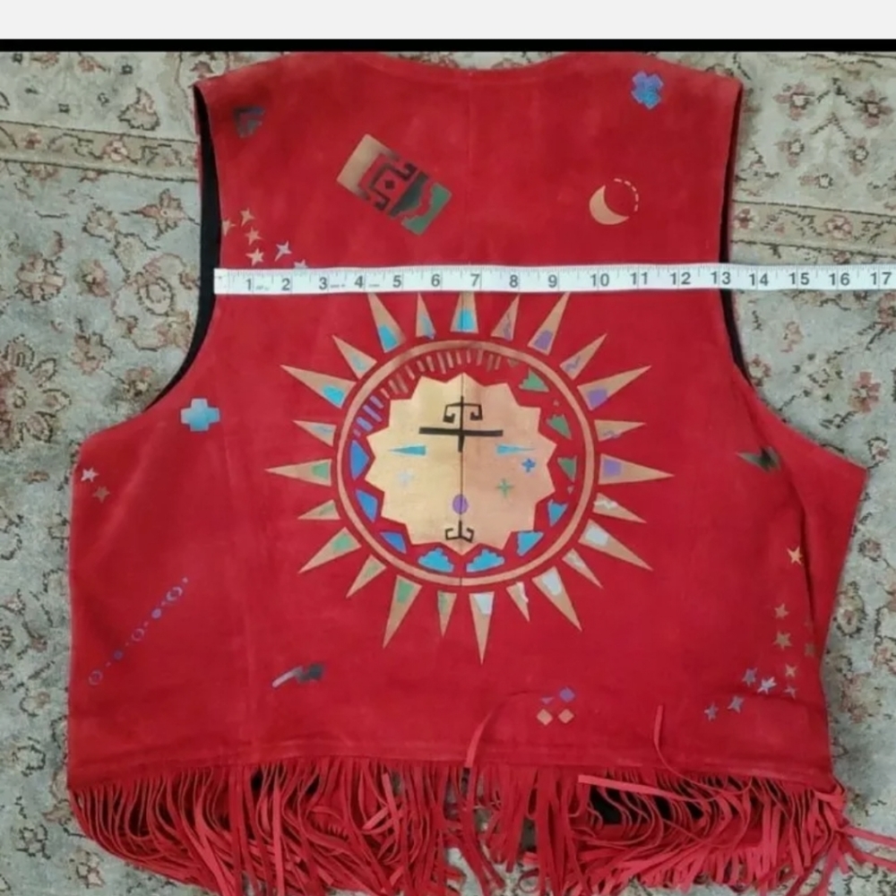 Vintage 90s hand-painted Southwestern suede vest - Picture 6 of 9